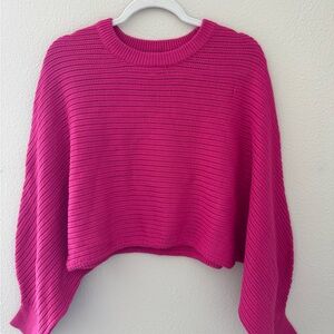 Pink Cropped Line & Dot Sweater